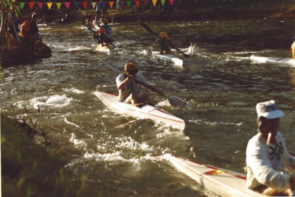 1992 Katherine. TK1 Start Day 2. Canoe 927 Georgie Athanasiou, Yellow Cap Marilyn Drynan