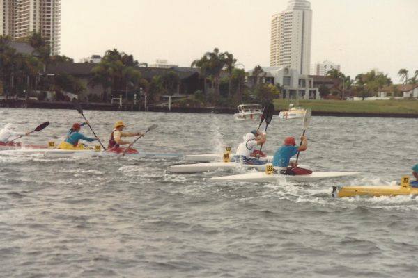 1993 Australian Canoe Marathon Titles. TK1 Start. Canoe  102 Barry Farlow.