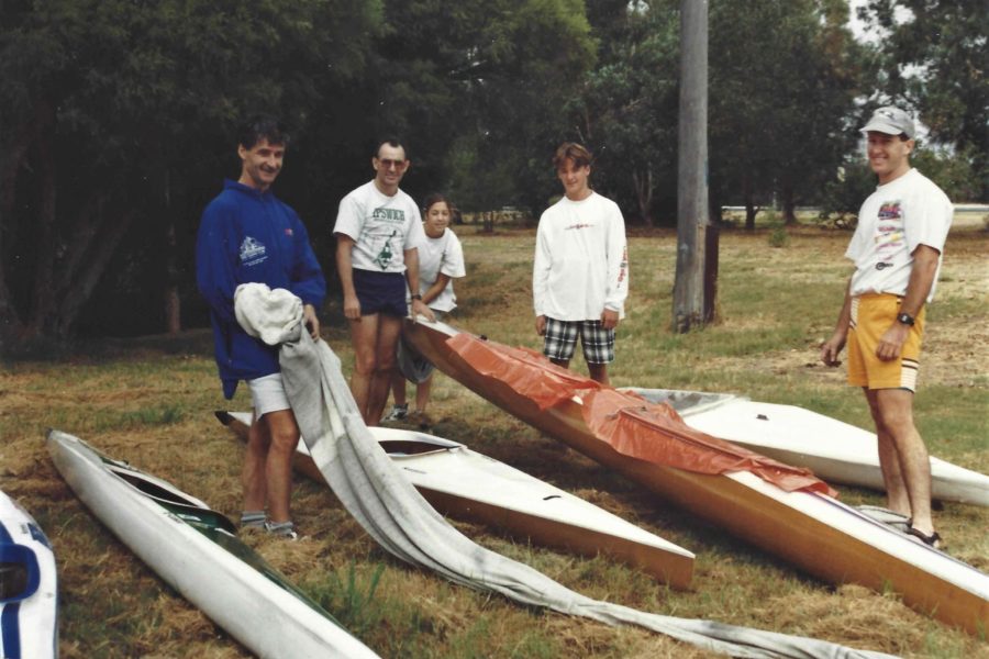 1995 Australian Canoe Marathon Titles Ravenswood - Western Australia. Steve McLay, Georgie Athanasiou, Karyn Peden, Kieran McLay, Rod Smerdon.