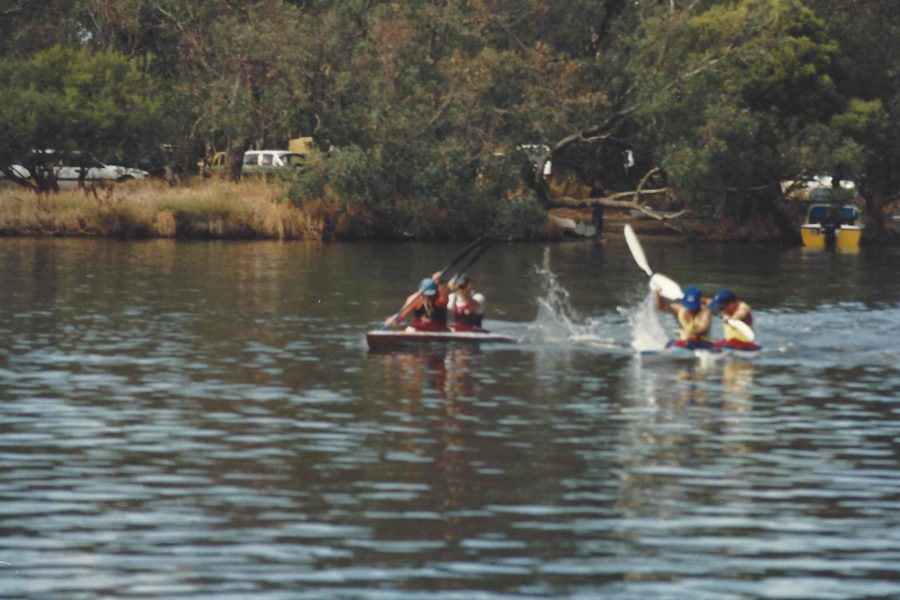 1995 Australian Canoe Marathon Titles Ravenswood - Western Australia. OMTK2, 24 Km in a time 1hr 57 min 49sec. Dead Heat for first place. Georgie Athanasiou & Rod Smerdon (QLD), Greg & Jason Slade(NSW)